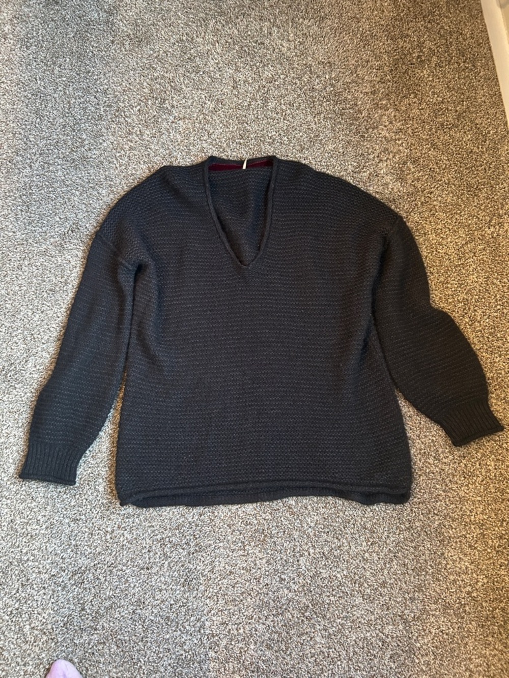 Free People Charcoal Black V-Neck Women's Knit Sweater